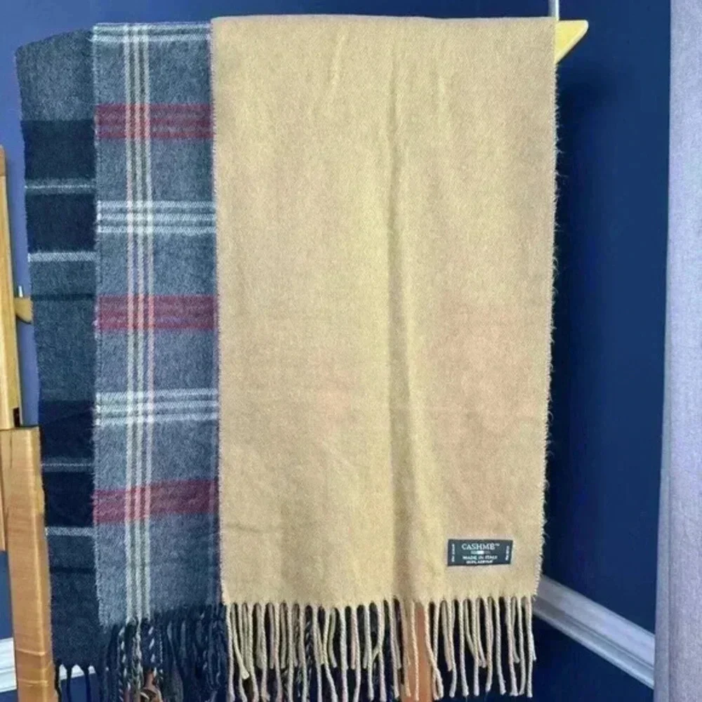 Cashme Made In Italy Black & Grey Plaid Buttery‎ Soft Scarf 11x60
